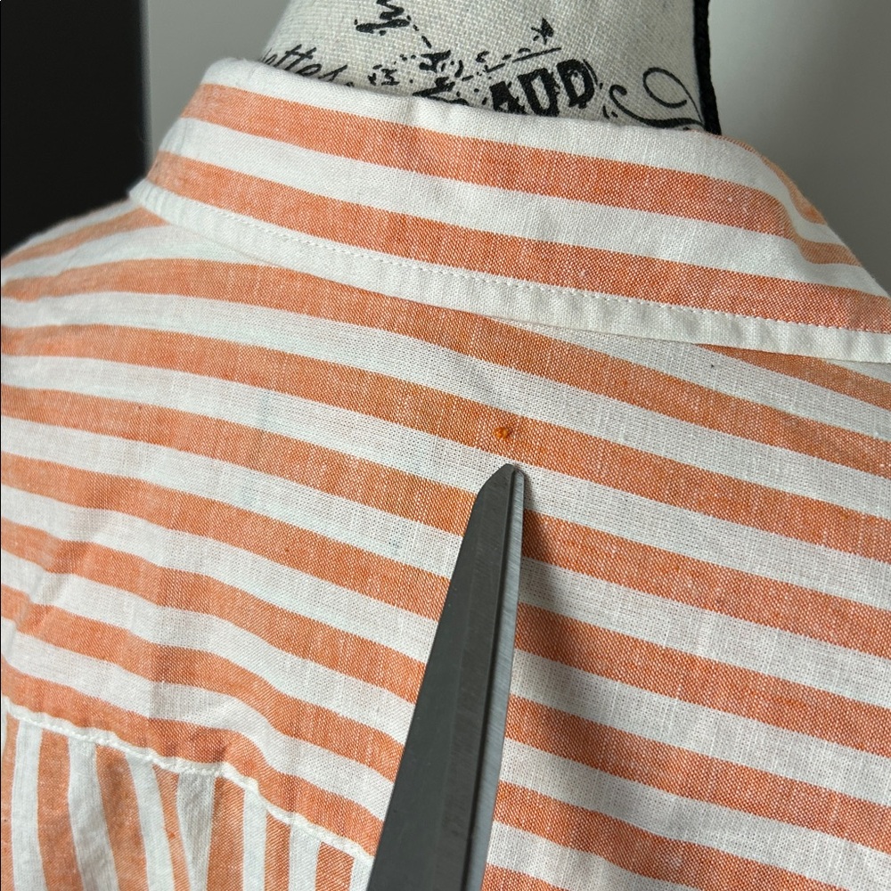 H&M Linen blend Orange White Striped Button Up Shirt Relaxed Summer Top L - Picture 8 of 8